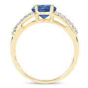 Bids.com 1.29 Carat Genuine Blue Sapphire and White Diamond 14K Yellow Gold Ring Rings White Smoke size 7.00