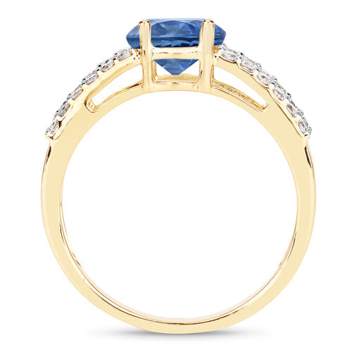 Bids.com 1.29 Carat Genuine Blue Sapphire and White Diamond 14K Yellow Gold Ring Rings White Smoke size 7.00