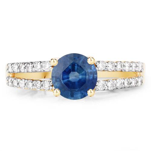Bids.com 1.29 Carat Genuine Blue Sapphire and White Diamond 14K Yellow Gold Ring Rings White Smoke size 7.00
