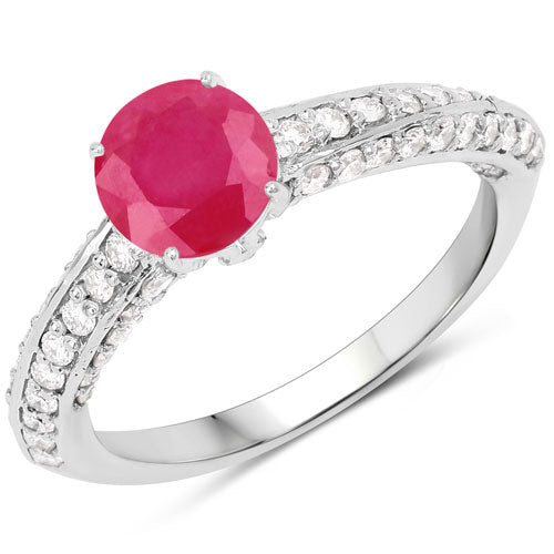 Bids.com 1.49 Carat Genuine Ruby and White Diamond 14K White Gold Ring (I Color, SI Clarity) Rings White Smoke size 7.00,size 6.00,size 8.00