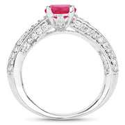 Bids.com 1.49 Carat Genuine Ruby and White Diamond 14K White Gold Ring (I Color, SI Clarity) Rings White Smoke size 7.00,size 6.00,size 8.00