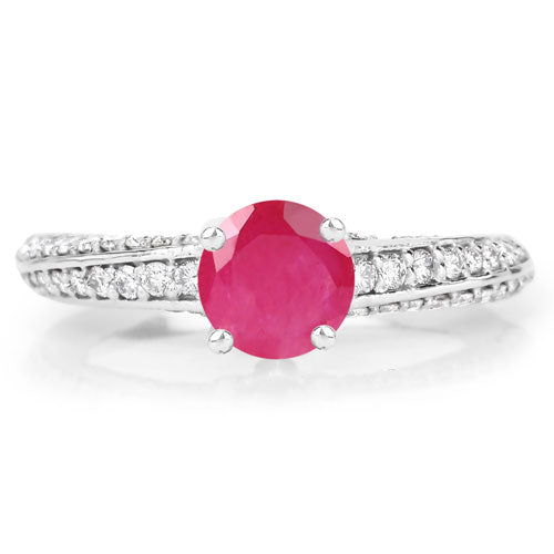 Bids.com 1.49 Carat Genuine Ruby and White Diamond 14K White Gold Ring (I Color, SI Clarity) Rings White Smoke size 7.00,size 6.00,size 8.00
