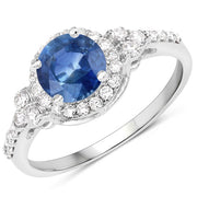 Bids.com 1.34 Carat Genuine Blue Sapphire and White Diamond 14K White Gold Ring Rings White Smoke size 7.00