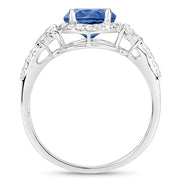 Bids.com 1.34 Carat Genuine Blue Sapphire and White Diamond 14K White Gold Ring Rings White Smoke size 7.00