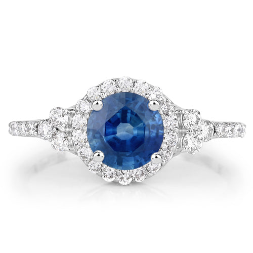 Bids.com 1.34 Carat Genuine Blue Sapphire and White Diamond 14K White Gold Ring Rings White Smoke size 7.00