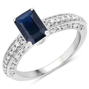 Bids.com 1.55 Carat Genuine Blue Sapphire and White Diamond 14K White Gold Ring (I Color, SI Clarity) Rings White Smoke size 7.00,size 6.00,size 8.00