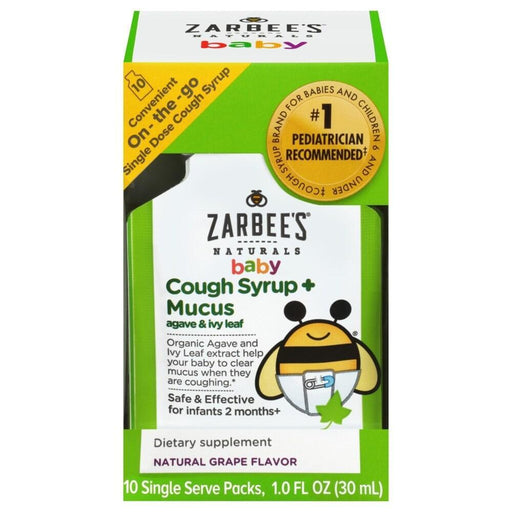 Zarbee's Zarbee's Naturals Baby Cough Syrup + Mucus With Organic Agave And Ivy Leaf, Natural Grape Flavor, 10 Single Serve On-the-Go Packs Syrup White Smoke