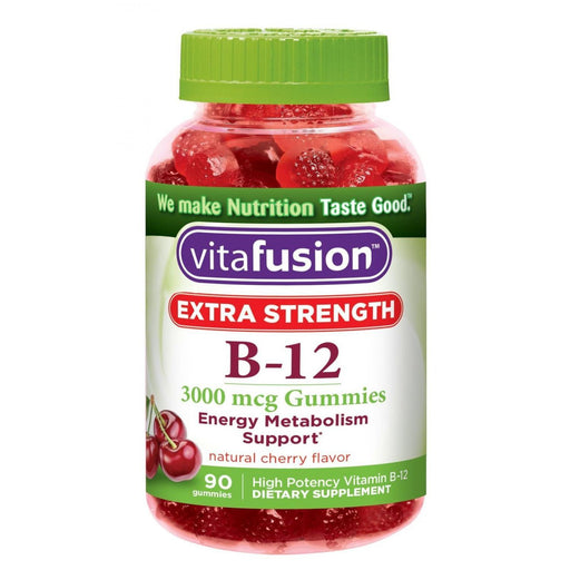 Vitafusion Vitafusion B-12 3000 mcg, Extra Strength Energy Metabolism Support, Natural Cherry Flavor, 90 Gummies Vitamins & Supplements White Smoke