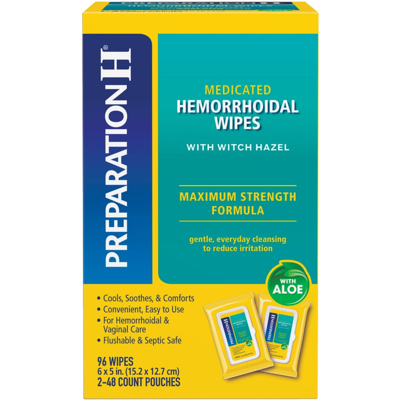 Preparation H Preparation H® Flushable Medicated Wipes – Maximum Strength with Witch Hazel & Aloe Health & Beauty Dark Cyan