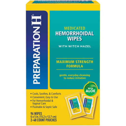 Preparation H Preparation H® Flushable Medicated Wipes – Maximum Strength with Witch Hazel & Aloe Health & Beauty Dark Cyan