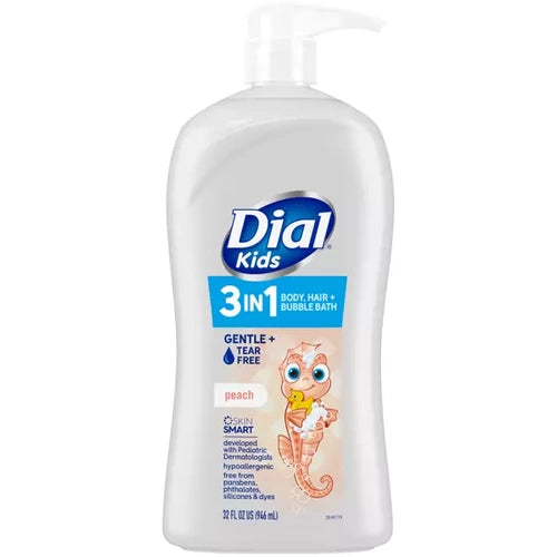 Dial Dial Kids 3-in-1 Body+Hair+Bubble Bath, Peach, 32 Fl Oz Bath & Body Light Gray