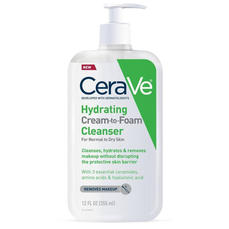Cerave Cerave Hydrating Cream-To-Foam Cleanser For Normal To Dry Skin, 12 Oz Facial Cleansers White Smoke