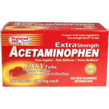 Preferred Plus Preferred Plus Acetaminophen Extra Strength 500mg EZ Tabs Medicine Cabinets Firebrick