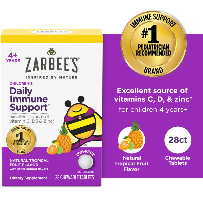 Zarbee's Zarbee's Children's Daily Immune Support, 4+ Years, Natural Tropical Fruit, 28 Chewable Tablets Vitamins & Supplements White Smoke
