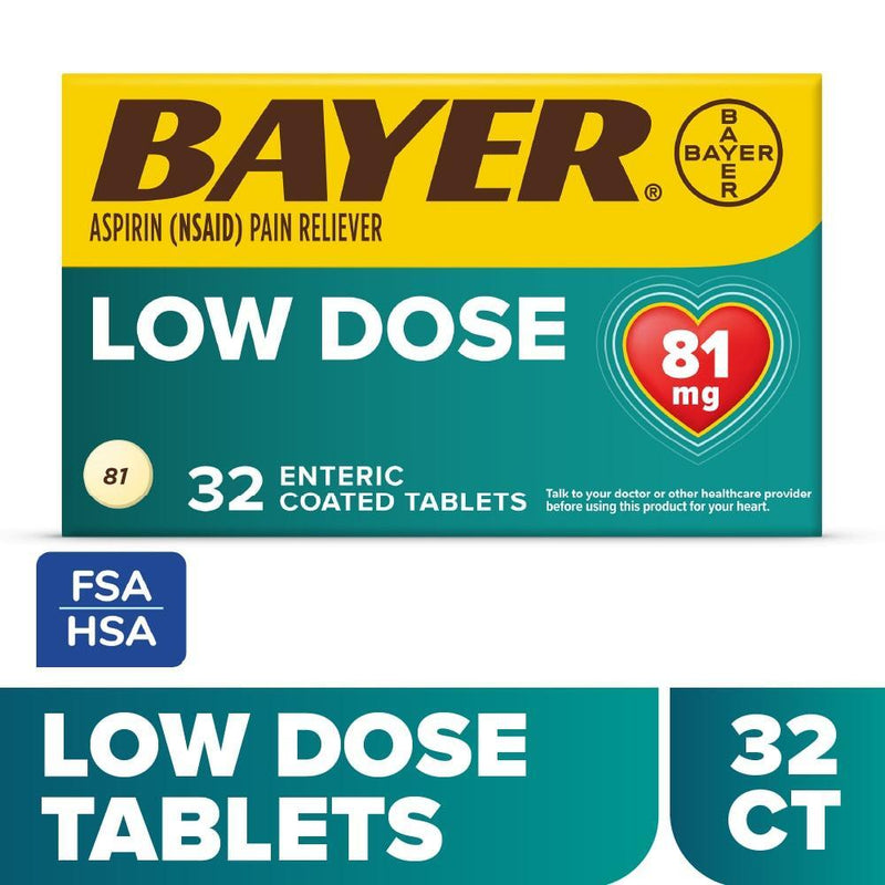 Bayer Bayer Aspirin 81mg Safety Coated Tablets – Low Dose Pain Reliever, 32 ct Medicine & Drugs White Smoke