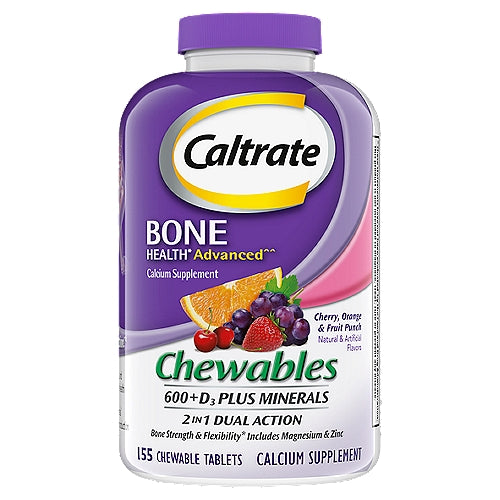 Caltrate Caltrate 600+D3 Plus Minerals Cherry, Orange & Fruit Punch Chewables Calcium Supplement Vitamins & Supplements White Smoke