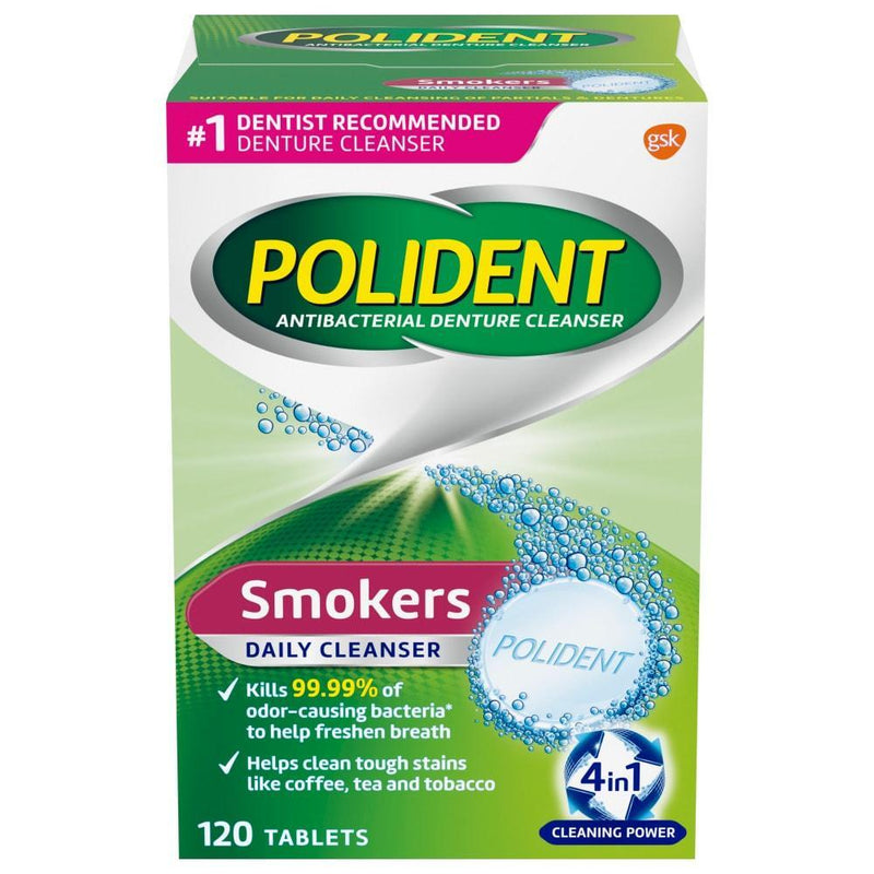 Polident Polident Smokers Antibacterial Denture Cleanser Effervescent Tablets Dentures Gray