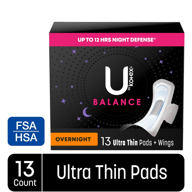 U by Kotex U by Kotex Balance Ultra Thin Overnight Pads with Wings, 13 Count Feminine Pads & Protectors Black