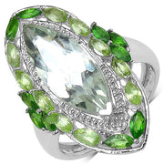 Bids.com 4.90 Carat Genuine Green Amethyst, Peridot and Chrome Diopside .925 Sterling Silver Ring Rings White Smoke size 7.00,size 6.00,size 8.00