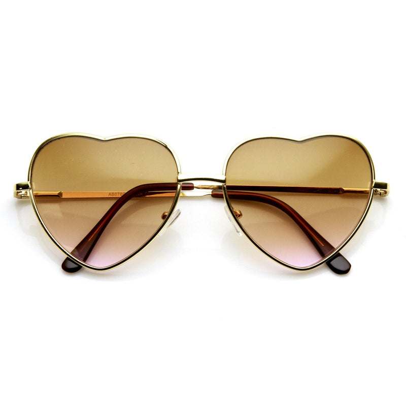 zeroUV Cute Metal Heart Shape Rainbow Color Lens Sunglasses 9205 Sunglasses White Smoke Gold Amber Pink