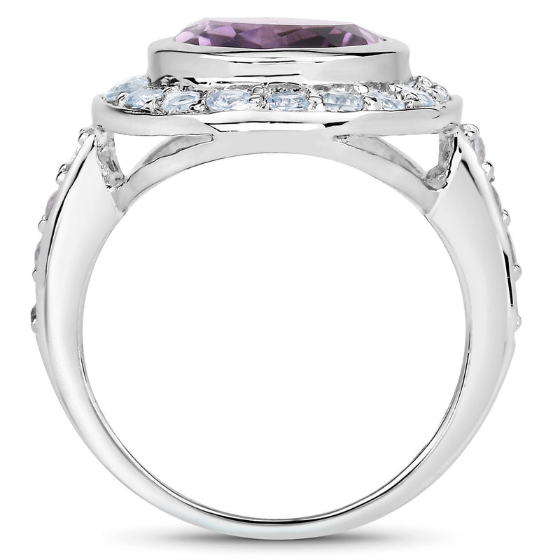 Bids.com 4.77 Carat Genuine Amethyst and Blue Topaz .925 Sterling Silver Ring Rings White Smoke size 5.00,size 6.00,size 7.00,size 8.00,size 9.00