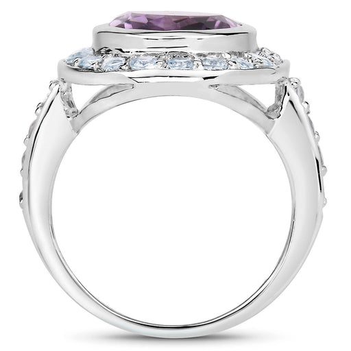 Bids.com 4.77 Carat Genuine Amethyst and Blue Topaz .925 Sterling Silver Ring Rings White Smoke size 5.00,size 6.00,size 7.00,size 8.00,size 9.00