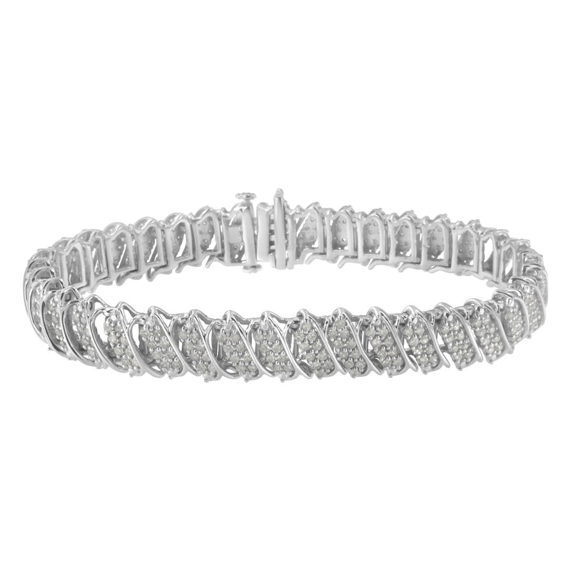 Bids.com .925 Sterling Silver 3.0 Cttw Diamond Multi Row Cluster Slanted Wave Link 7-Â¼â€ Tennis Bracelet (I-J Color, I2-I3 Clarity) Bracelets White Smoke White.Sterling Silver / 7.25