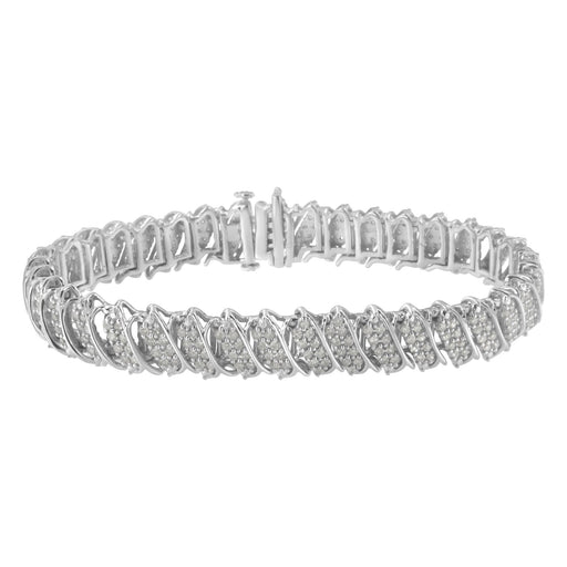 Bids.com .925 Sterling Silver 3.0 Cttw Diamond Multi Row Cluster Slanted Wave Link 7-Â¼â€ Tennis Bracelet (I-J Color, I2-I3 Clarity) Bracelets White Smoke White.Sterling Silver / 7.25