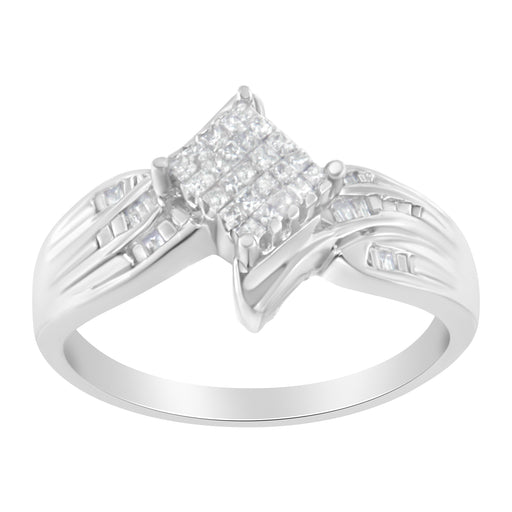 Bids.com 10K White Gold 1/3 Cttw Princess and Baguette Cut Diamond Bypass Style Cocktail Ring (I-J Color, I1-I2 Clarity) - Size 4 Rings White Smoke 7 / White.Gold,9 / White.Gold,8 / White.Gold,6 / White.Gold,5 / White.Gold,4 / White.Gold
