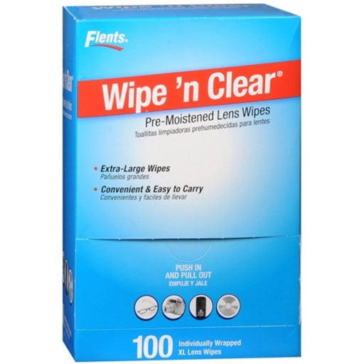 Flents Wipe 'N Clear Lens Cleaning Wipes with Desktop Dispenser – 100 Count Vision Care Dodger Blue