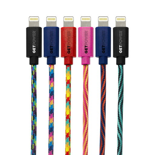 GetPower GetPower 10 Ft. Multi-Color Braided Lightning USB Charging & Sync Cable Cables White Smoke