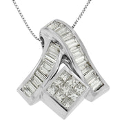 Bids.com 14K White Gold 1 7/8 cttw Princess and Baguette Cut Mixed Geometry Diamond Pendant Necklace (G-H, SI1-SI2) Necklaces White Smoke White.Gold / 18
