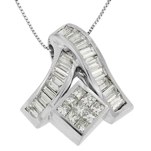 Bids.com 14K White Gold 1 7/8 cttw Princess and Baguette Cut Mixed Geometry Diamond Pendant Necklace (G-H, SI1-SI2) Necklaces White Smoke White.Gold / 18