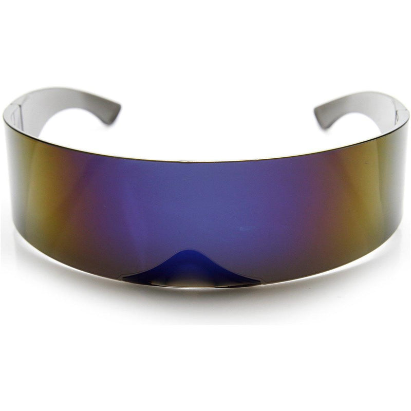 zeroUV Futuristic Retro Mirror Wrap Around Shield Sunglasses 8762 Sunglasses White Smoke Blue