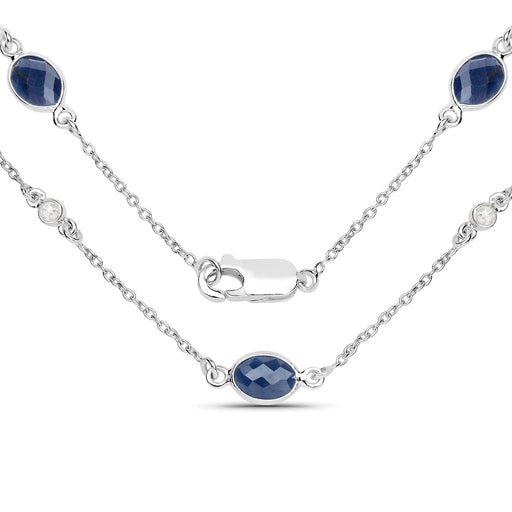 Bids.com 6.43 Carat Genuine Blue Sapphire and White Diamond .925 Sterling Silver Necklace Necklaces White Smoke size 16.00,size 18.00,size 20.00,size 36.00