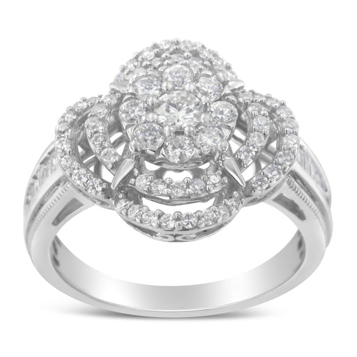 Bids.com 14K White Gold 1.0 Cttw Round & Baguette Cut Diamond Floral Cluster Quatrefoil Channel Set Band Cocktail Statement Ring (H-I Color, SI2-I1 Clarity) - Size 6-3/4 Rings White Smoke 7 / White.Gold,7.25 / White.Gold,6.75 / White.Gold