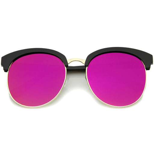 zeroUV Women's Oversize Round Half Frame Flash Lens Sunglasses A388 Sunglasses White Smoke Black Gold Magenta Mirror
