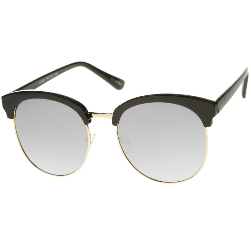 zeroUV Women's Oversize Round Half Frame Flash Lens Sunglasses A388 Sunglasses White Smoke Black Gold Magenta Mirror,Black Gold Silver Mirror,Tortoise Gold Orange Mirror,Tortoise Gold Purple Mirror,Black Gold Gold Mirror