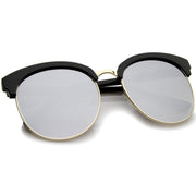 zeroUV Women's Oversize Round Half Frame Flash Lens Sunglasses A388 Sunglasses White Smoke Black Gold Magenta Mirror,Black Gold Silver Mirror,Tortoise Gold Orange Mirror,Tortoise Gold Purple Mirror,Black Gold Gold Mirror