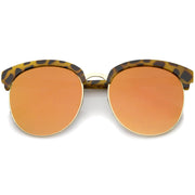 zeroUV Women's Oversize Round Half Frame Flash Lens Sunglasses A388 Sunglasses White Smoke Tortoise Gold Orange Mirror