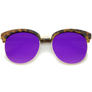 zeroUV Women's Oversize Round Half Frame Flash Lens Sunglasses A388 Sunglasses White Smoke Tortoise Gold Purple Mirror