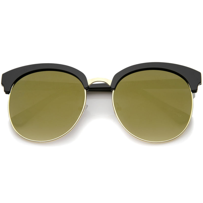 zeroUV Women's Oversize Round Half Frame Flash Lens Sunglasses A388 Sunglasses White Smoke Black Gold Gold Mirror