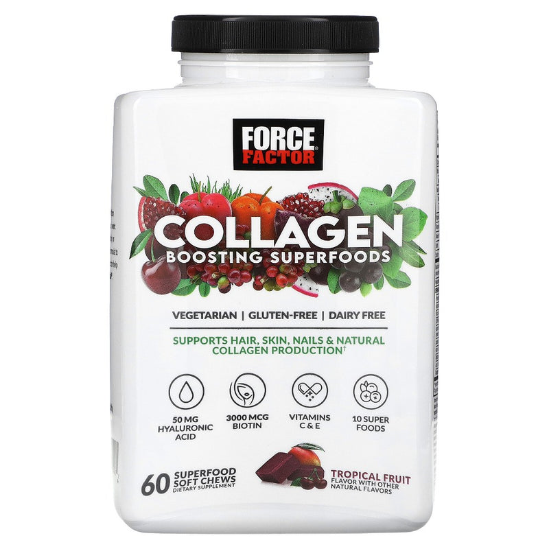 Force Factor Force Factor Collagen Boosting Superfoods, Tropical Fruit, 60 Superfood Soft Chews Vitamins & Supplements White Smoke