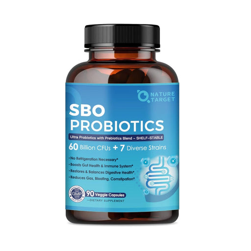 Nature Target SBO Probiotics with Prebiotic Fiber, 60B CFUs, 90 Vegan Caps Probiotic White Smoke