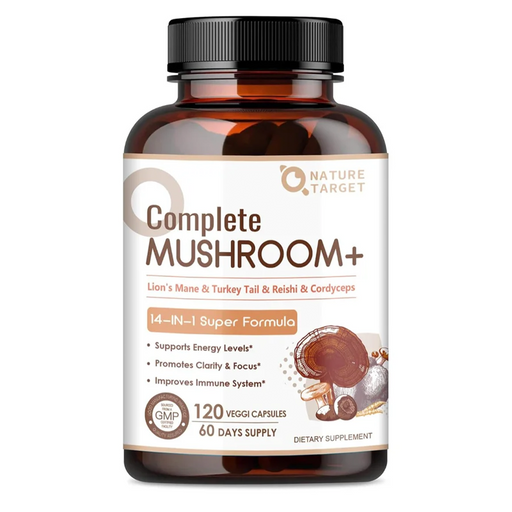 Nature Target 14-IN-1 Mushroom Complex with Lion's Mane, 120 Capsules Mushroom White Smoke