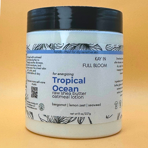Kay in Full Bloom Tropical Ocean Oatmeal Body Lotion Tan Jar