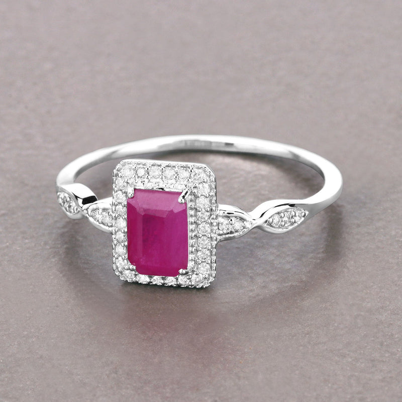 Bids.com 0.75 Carat Genuine Ruby and White Diamond 14K White Gold Ring Rings Rosy Brown size 5.00,size 6.00,size 7.00,size 8.00,size 9.00