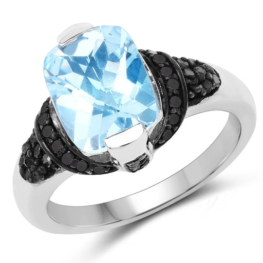 Bids.com 3.81 Carat Genuine Baby Swiss Blue Topaz, Black Diamond and White Diamond .925 Sterling Silver Ring Rings White Smoke size 6.00,size 7.00,size 8.00,size 5.00,size 9.00,size 10.00