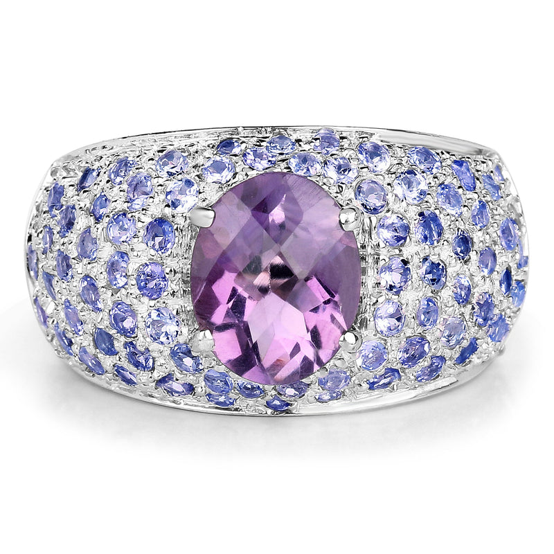 Bids.com 4.21 Carat Genuine Amethyst and Tanzanite .925 Sterling Silver Ring Rings White Smoke size 5.50,size 6.50,size 10.00,size 6.00,size 7.00,size 8.00,size 9.00