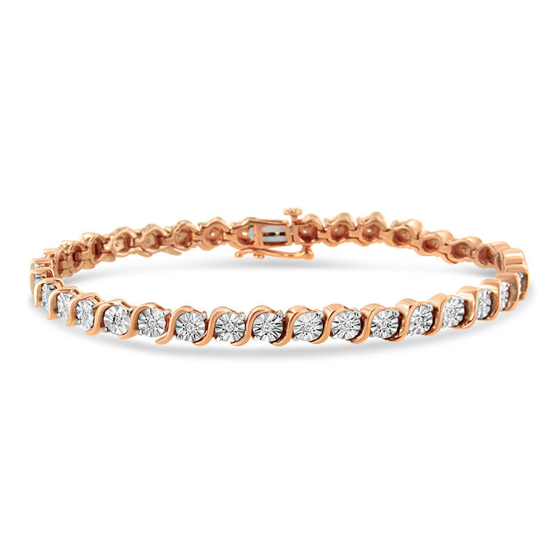 Bids.com 14K Rose Gold Plated .925 Sterling Silver 1/4 Cttw Diamond Round Miracle Plate and "S" Link Tennis Bracelet (I-J Color, I2- I3 Clarity) - 7" Bracelets White Smoke Rose.Sterling Silver / 7,White.Sterling Silver / 7,Yellow.Sterling Silver / 7